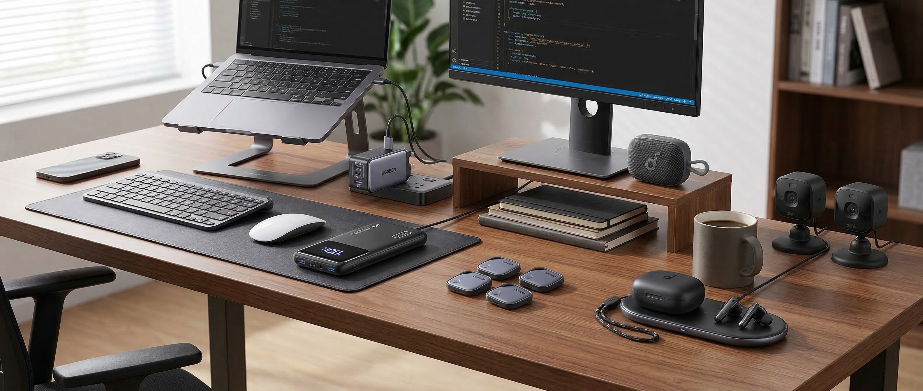 Cheap tech displayed across a home office desk