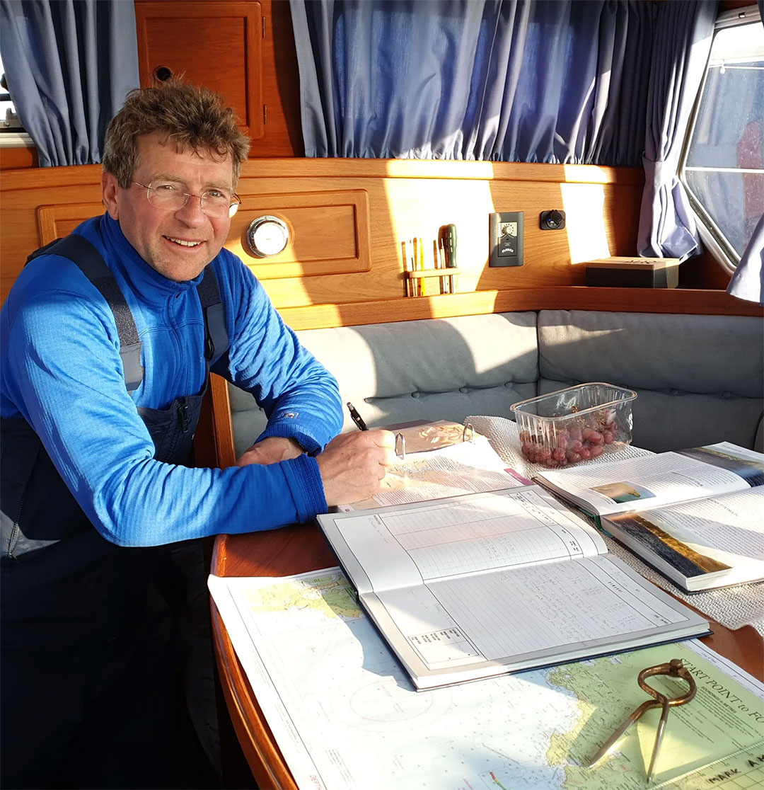 Mark Ashley-Miller on board his 34ft boat, Good Dog 