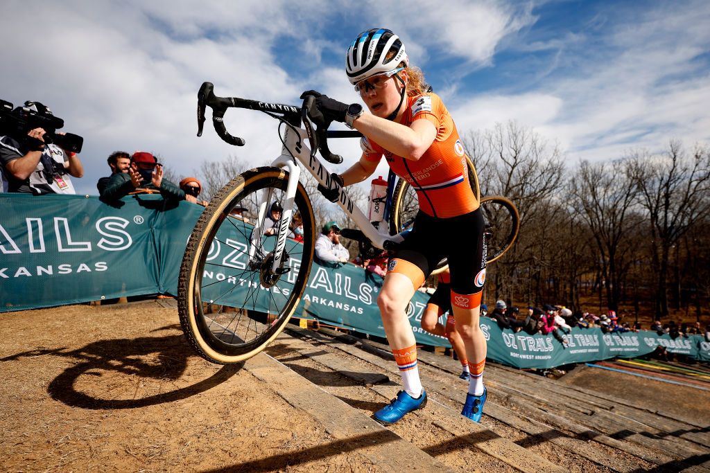 FAYETTEVILLE ARKANSAS JANUARY 30 Puck Pieterse of Netherlands competes during the 73rd UCI CycloCross World Championships Fayetteville 2022 Womens U23 Fayetteville2022 on January 30 2022 in Fayetteville Arkansas Photo by Chris GraythenGetty Images