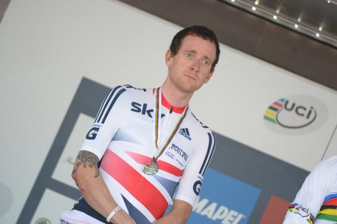 Bradley Wiggins (Great Britain) earned the silver medal at time trial Worlds, 46 seconds off the pace of Tony Martin