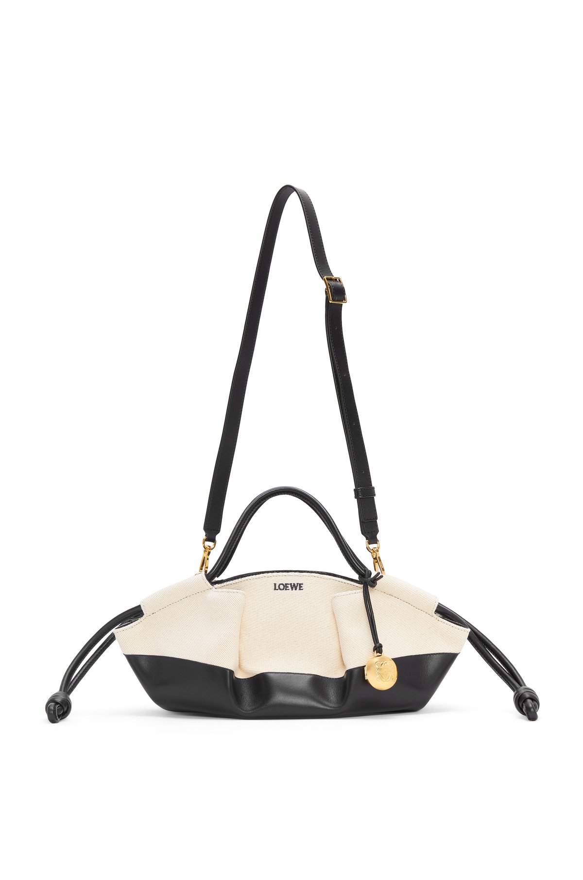 Small Paseo Bag in Shiny Nappa Calfskin and Canvas