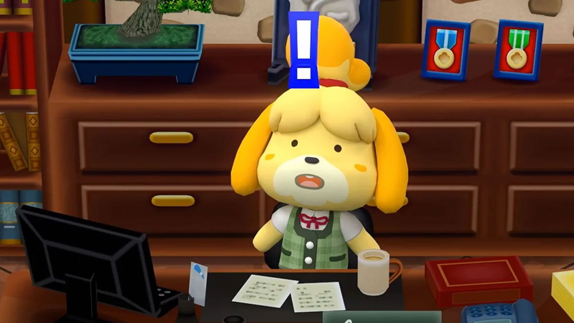 Isabelle looking confused in Animal Crossing