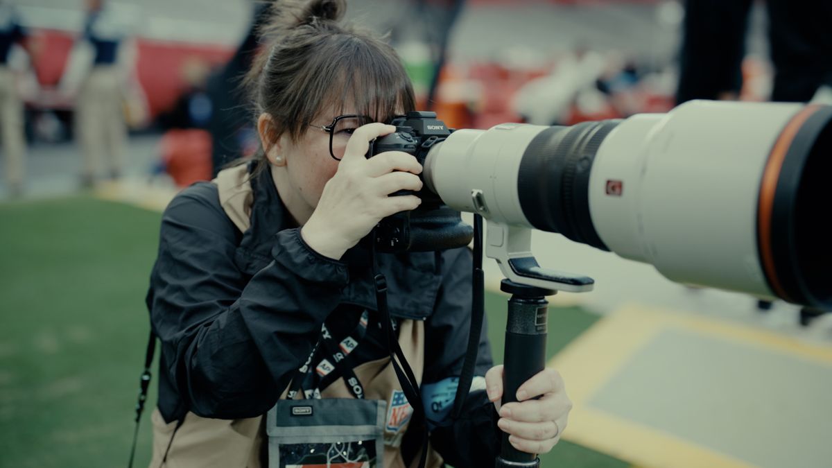 A Sony camera records an NFL game