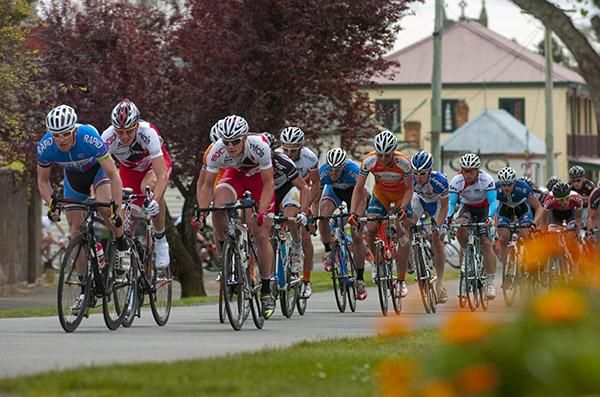 The peloton make their way around the streets of Westbury during stage four.