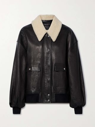 Kurz geschnittene Shearling-Shellar-Lederjacke