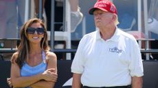 BEDMINSTER, NEW JERSEY - AUGUST 13: Former President Donald Trump and Attorney Alina Habba at the first tee during day three of the LIV Golf Invitational - Bedminster at Trump National Golf Club on August 13, 2023 in Bedminster, New Jersey. (Photo by Mike Stobe/Getty Images)