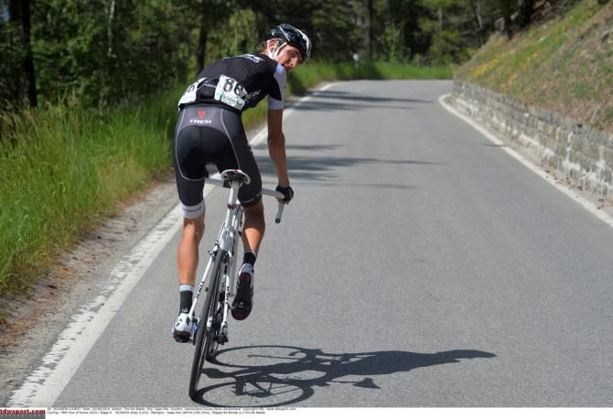 Andy Schleck (Trek) checks the rear-view version