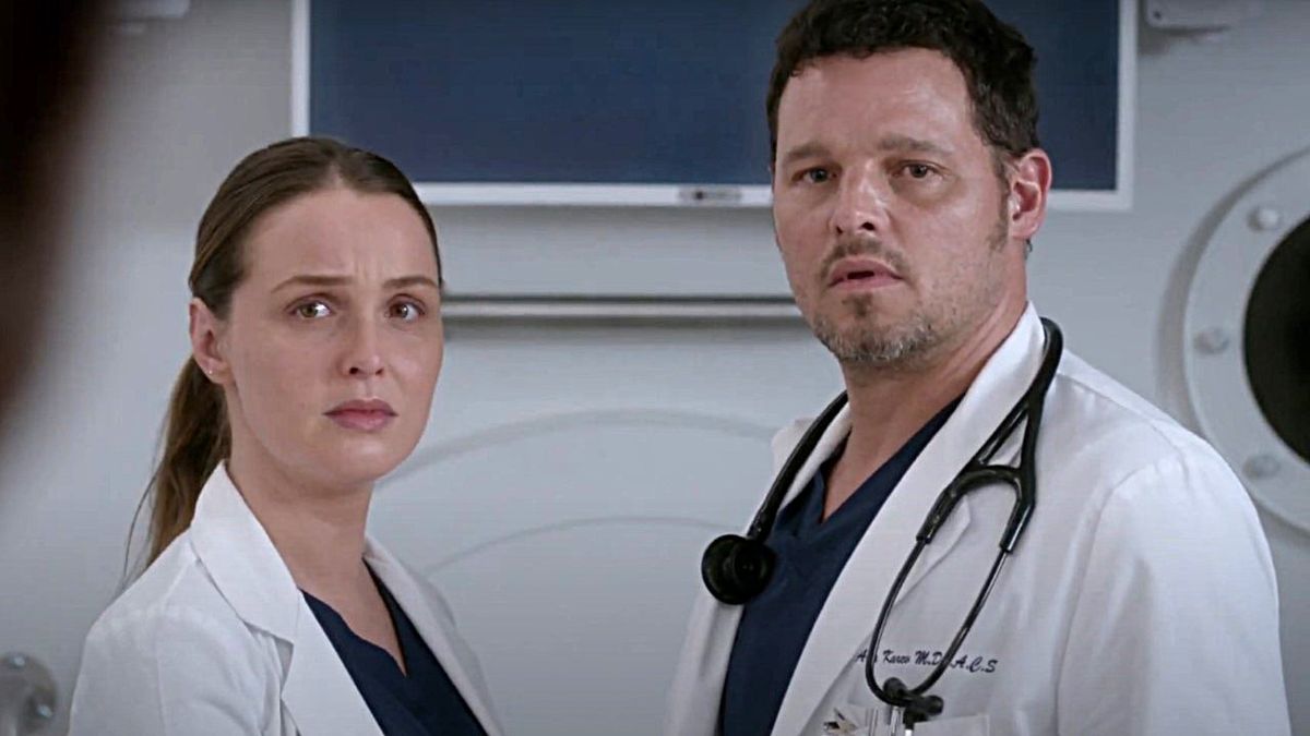 Camilla Luddington as Jo Wilson and Justin Chambers as Alex Karev on Grey&#039;s Anatomy.