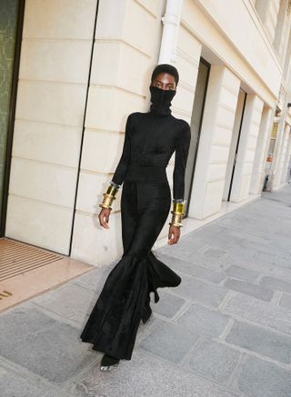 Model wears couture body suit by Alaïa