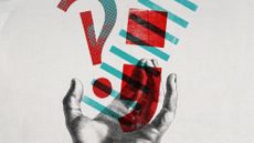 Illustrative collage of a hand cradling a semicolon, an interrobang, and a row of em-dashes