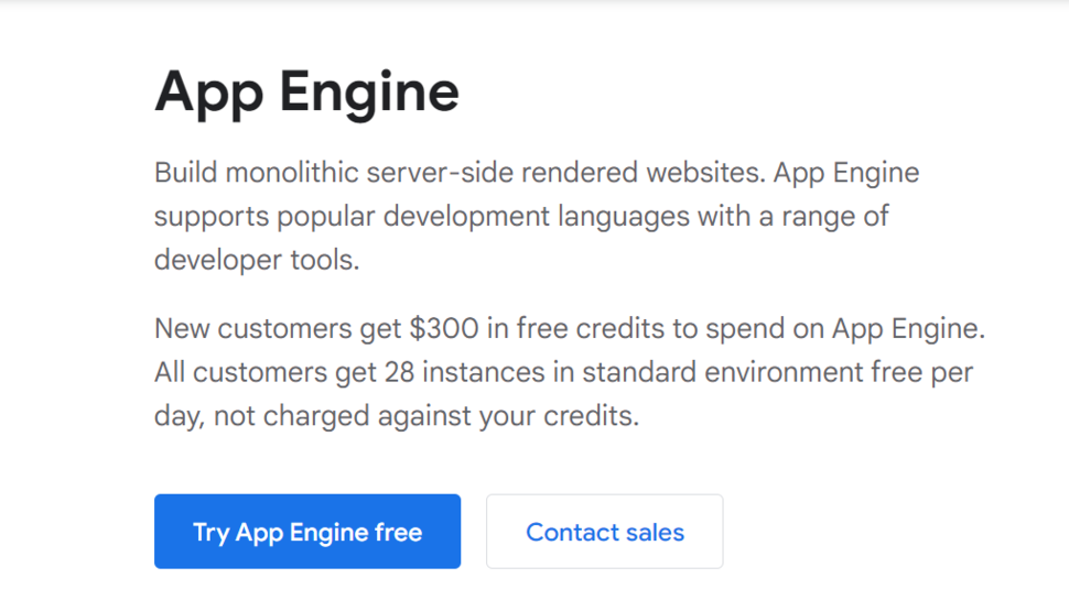 Website screenshot for Google App Engine