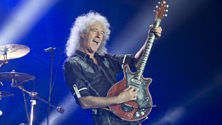 Brian May of Queen performs on stage at Palau Sant Jordi on May 22, 2016 in Barcelona, Spain.
