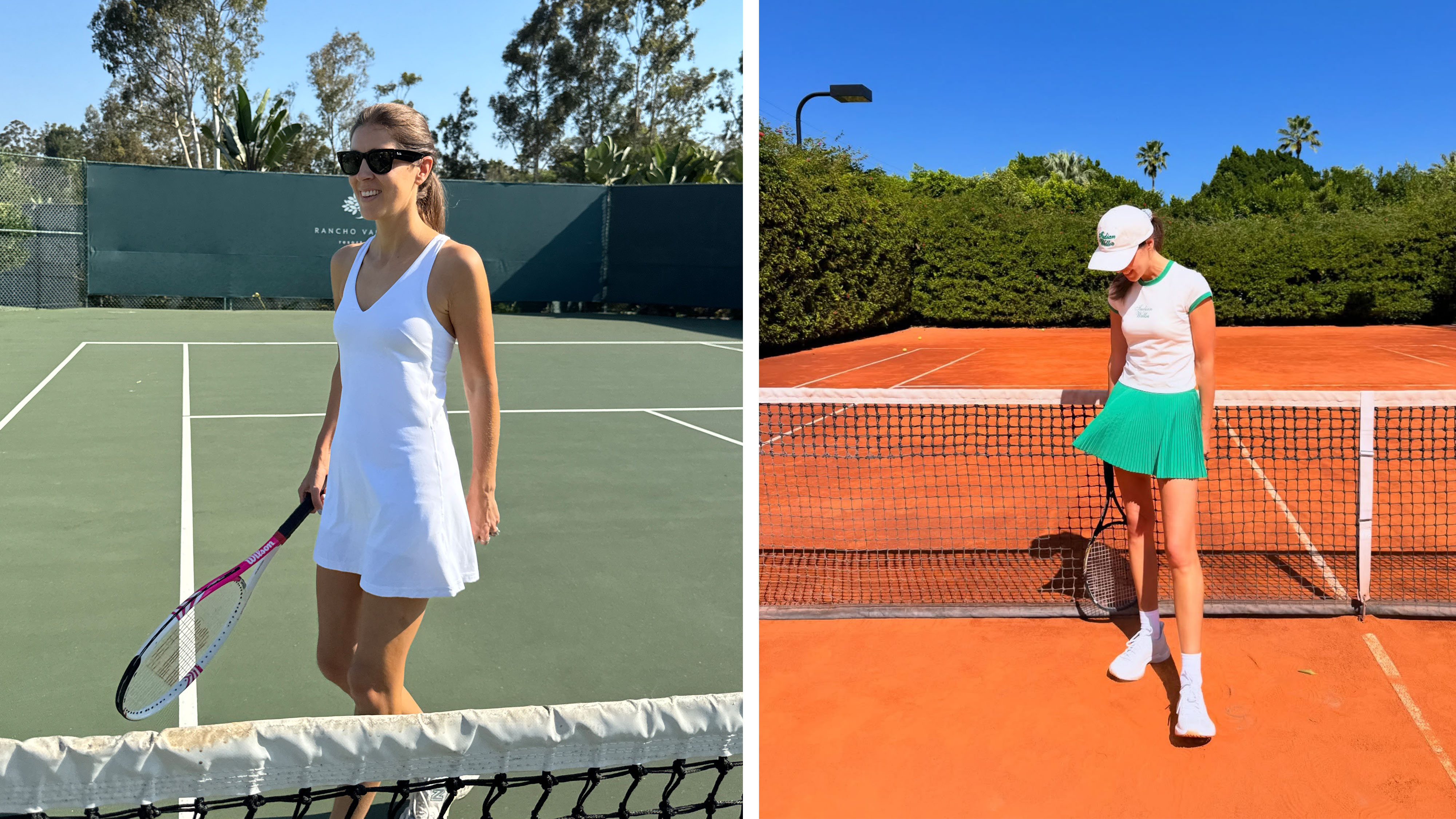 Woman wearing a white tennis dress