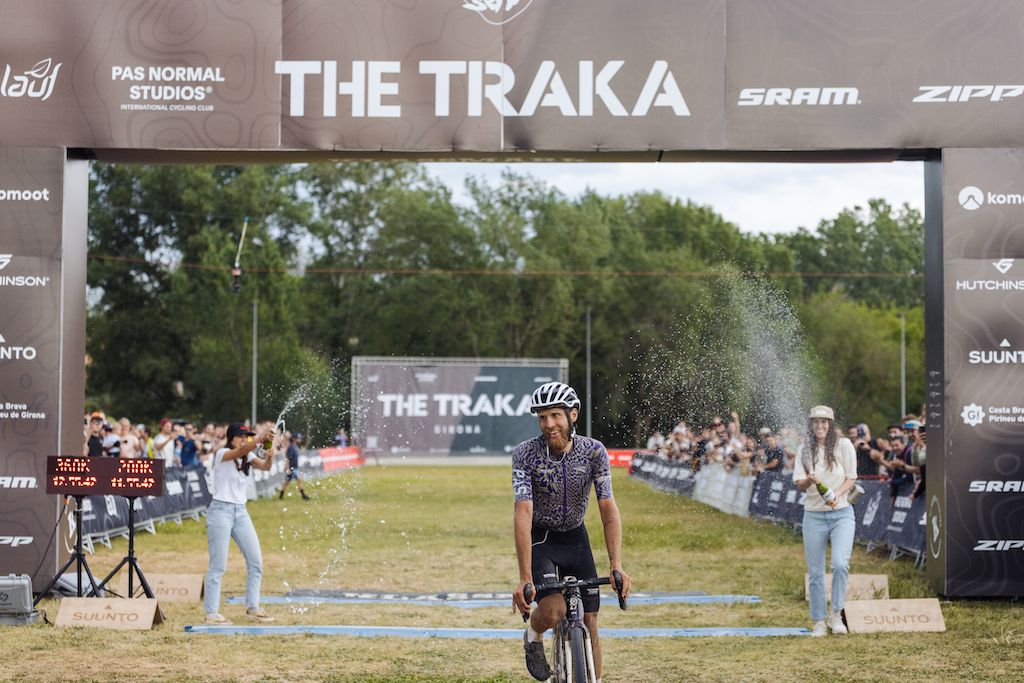 Mattia de Marchi crossing the finish line at The Traka 360 2023