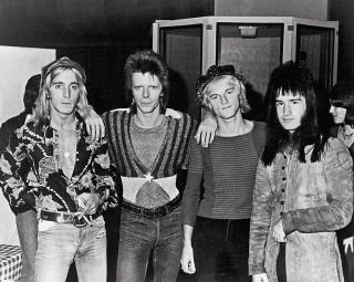 Bowie and the Spiders From Mars in New York in ’73: (l-r) Mick Ronson, Bowie, Woody Woodmansey and Trevor Bolder