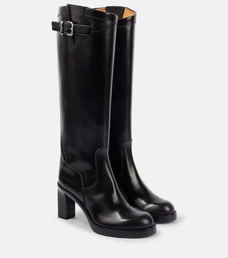 Polished Leather Knee-High Boots