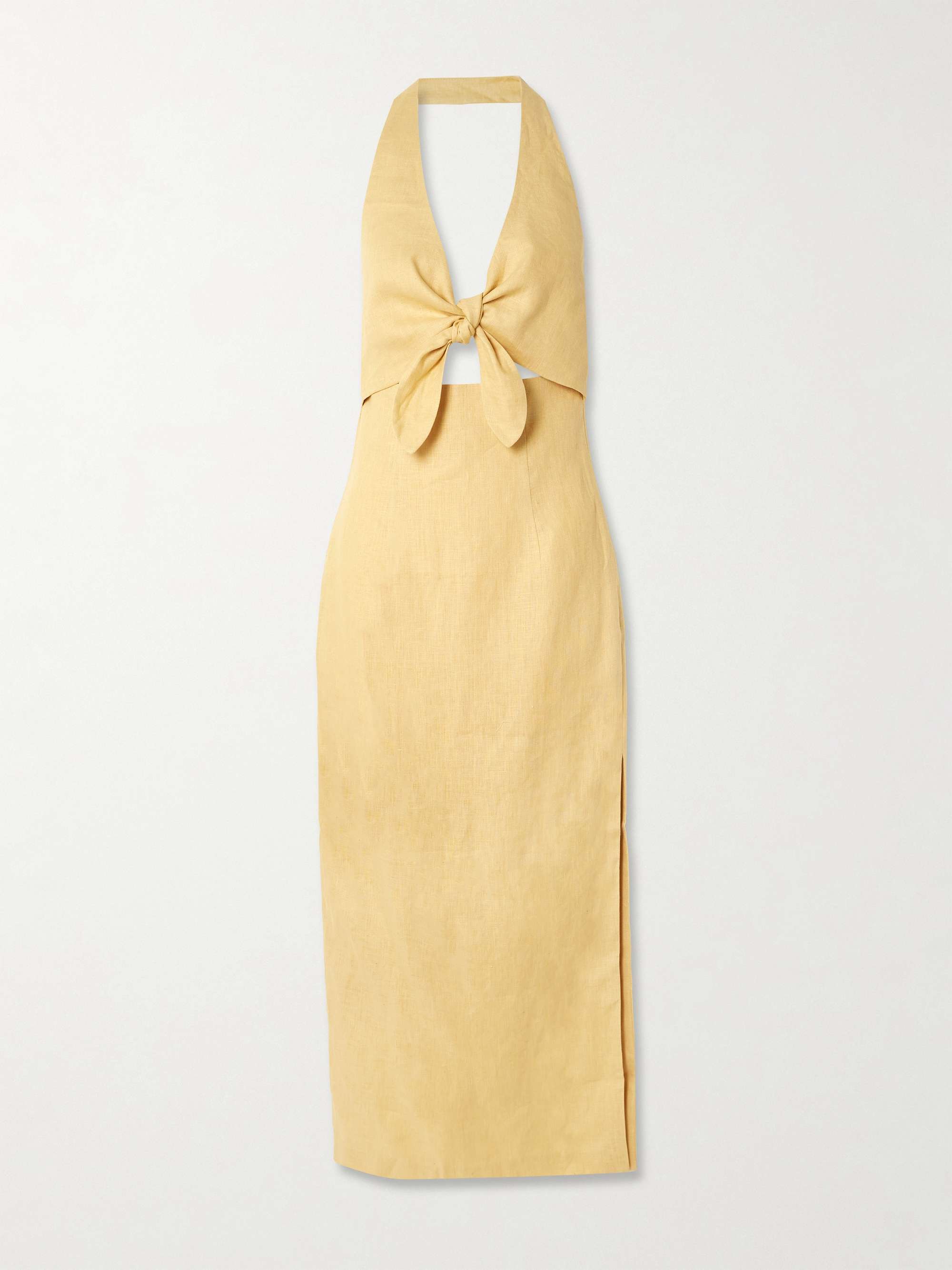 Carlotta Tie-Front Linen Halterneck Midi Dress