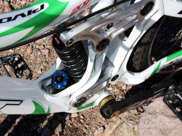 Even though the rear shock is amply surrounded by heaps of metal, all of the adjustments are still easily accessible for tuning.