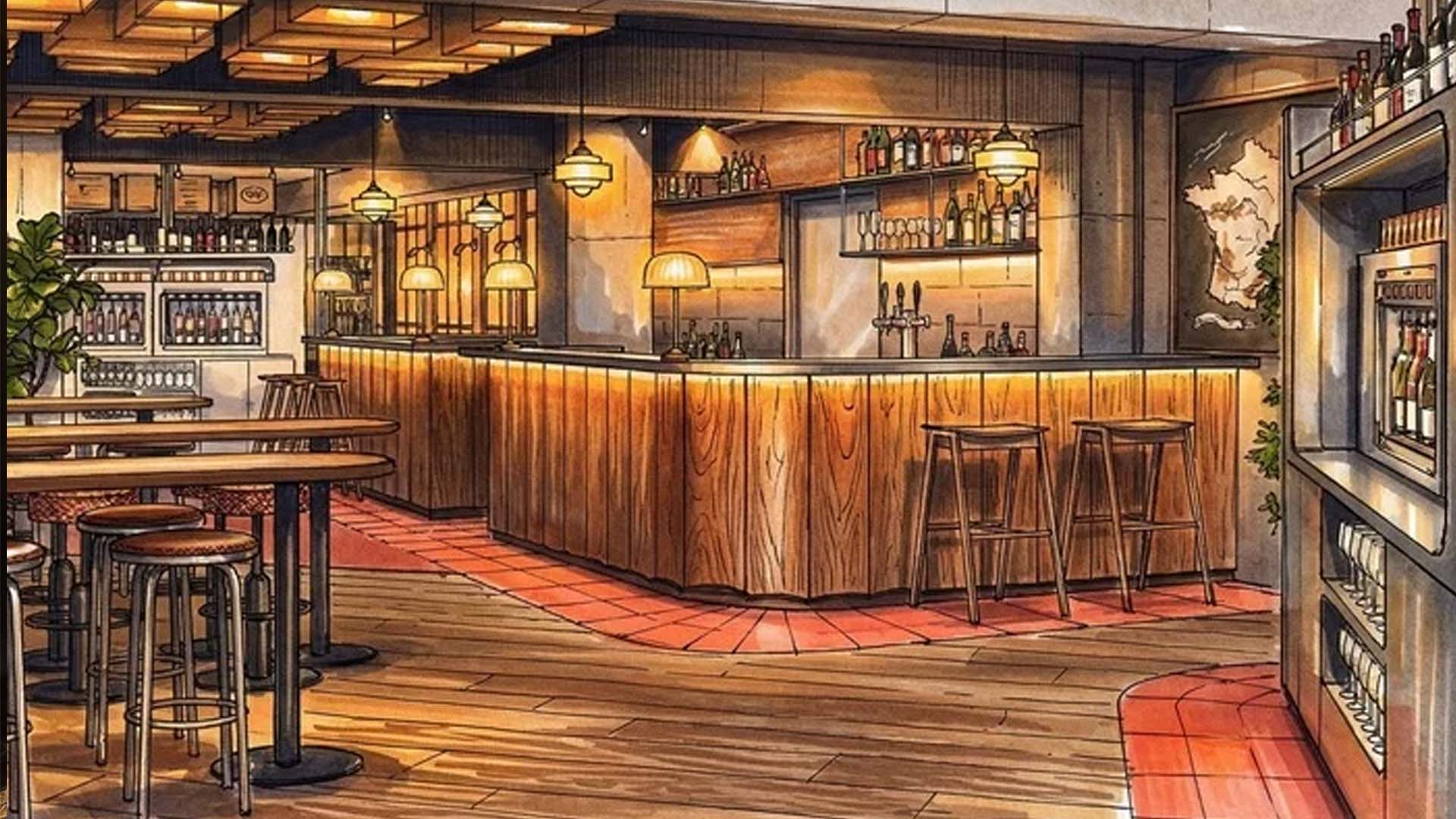 Artist impression of Vagabond Wines Soho.