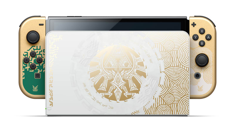 Nintendo Switch OLED Tears of the Kingdom edition on white background