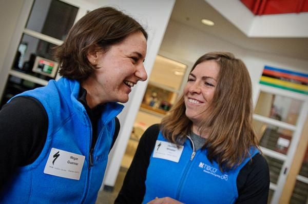 Megan Guarnier and Jennifer Wheeler share a laugh