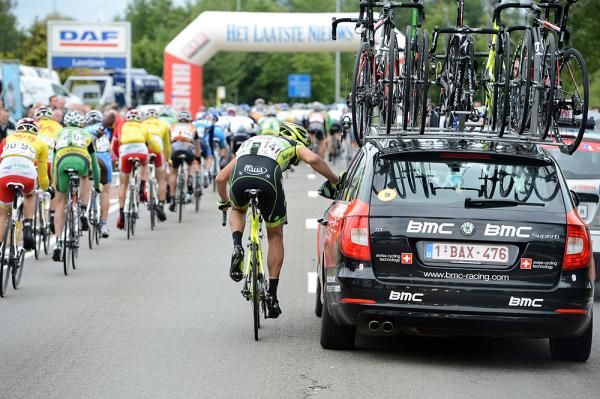 Riders were dropping back to the team cars for advice, as there were no radios allowed