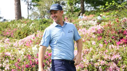 Justin Rose walks the sixth hole during a practice round prior to the 2026 Masters