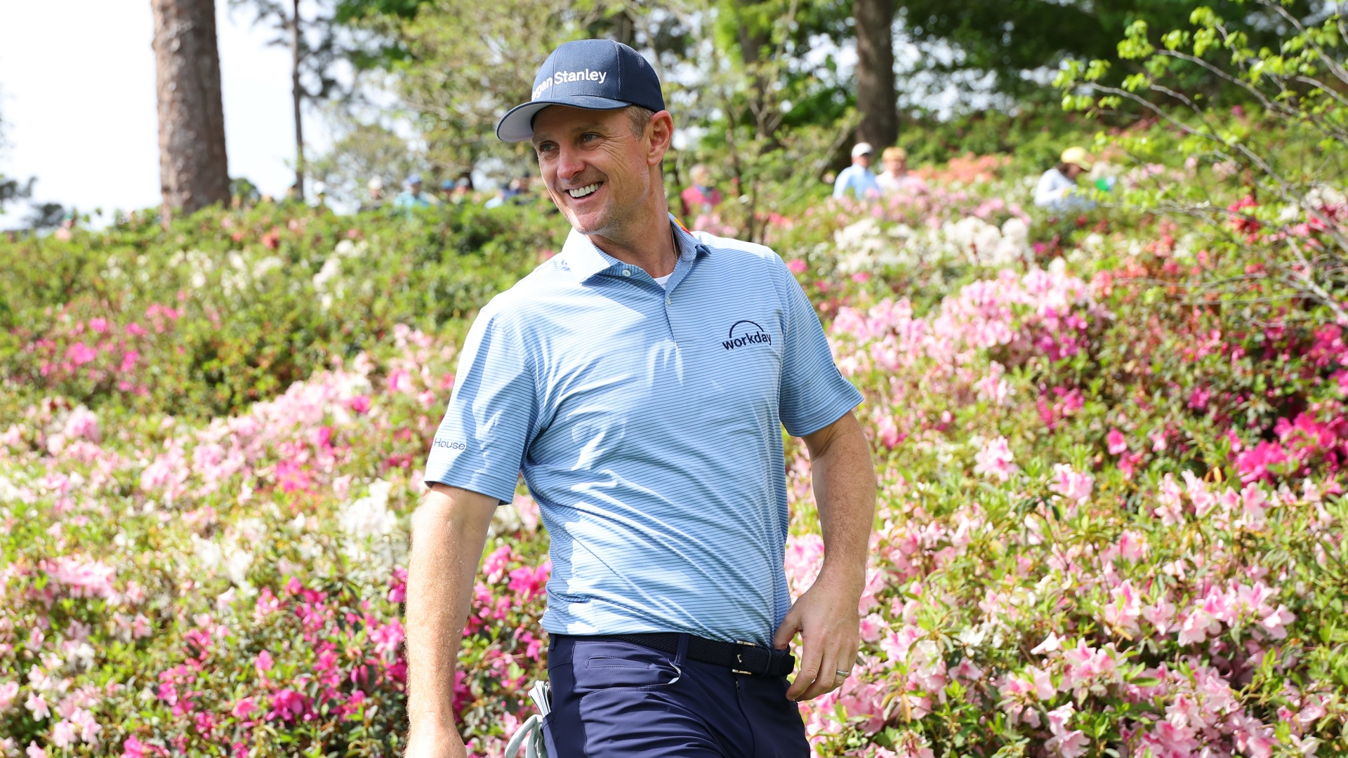 Justin Rose walks the sixth hole during a practice round prior to the 2026 Masters