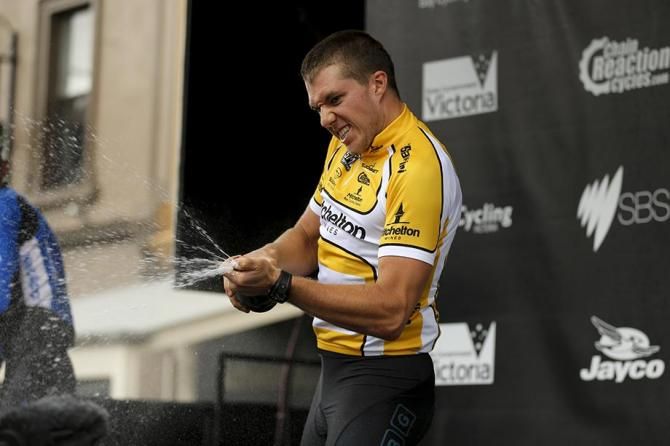 Brenton Jones lets loose on the podium.