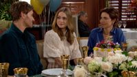 J. Eddie Peck, Hayley Erin and Amelia Heinle as Cole, Claire and Victoria at a family dinner in The Young and the Restless