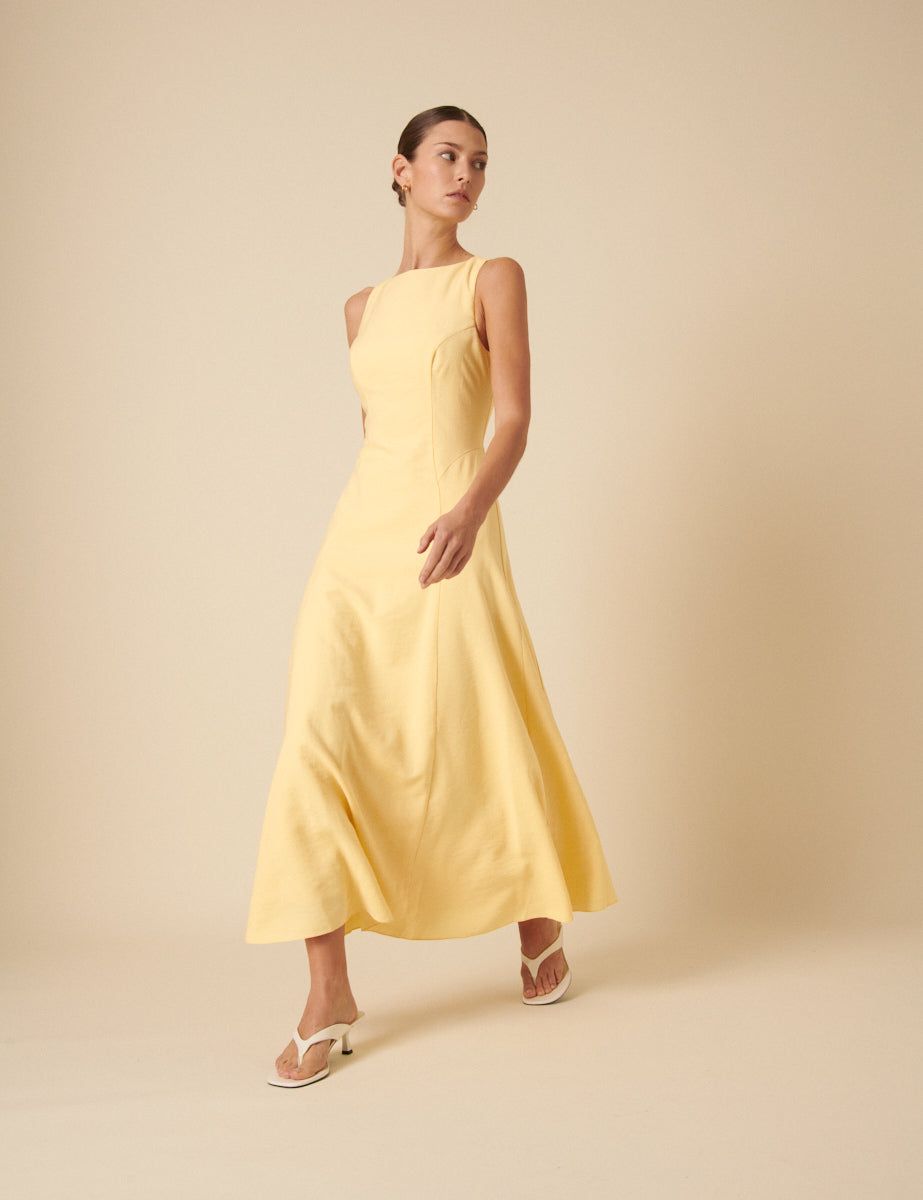 Butter Yellow Sleeveless Reign Midi Dress