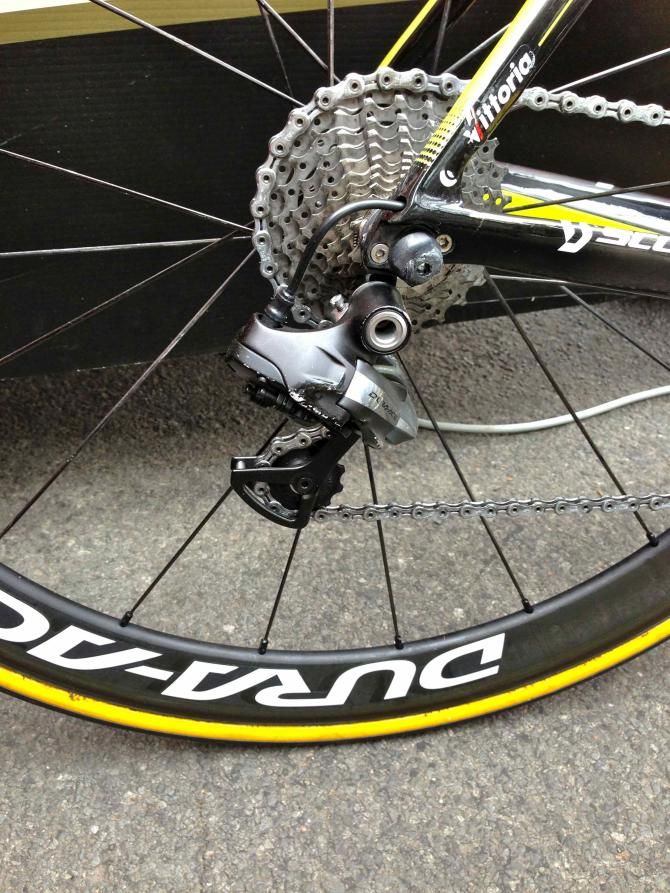 Elvin used a 27T cassette for the race fitted to a pair of Shimano Dura-Ace C50 tubular's