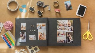 A collection of photos in a scrapbook, stuck down with the best scrapbooking glue