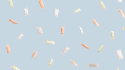 Various nicotine pouches on blue background