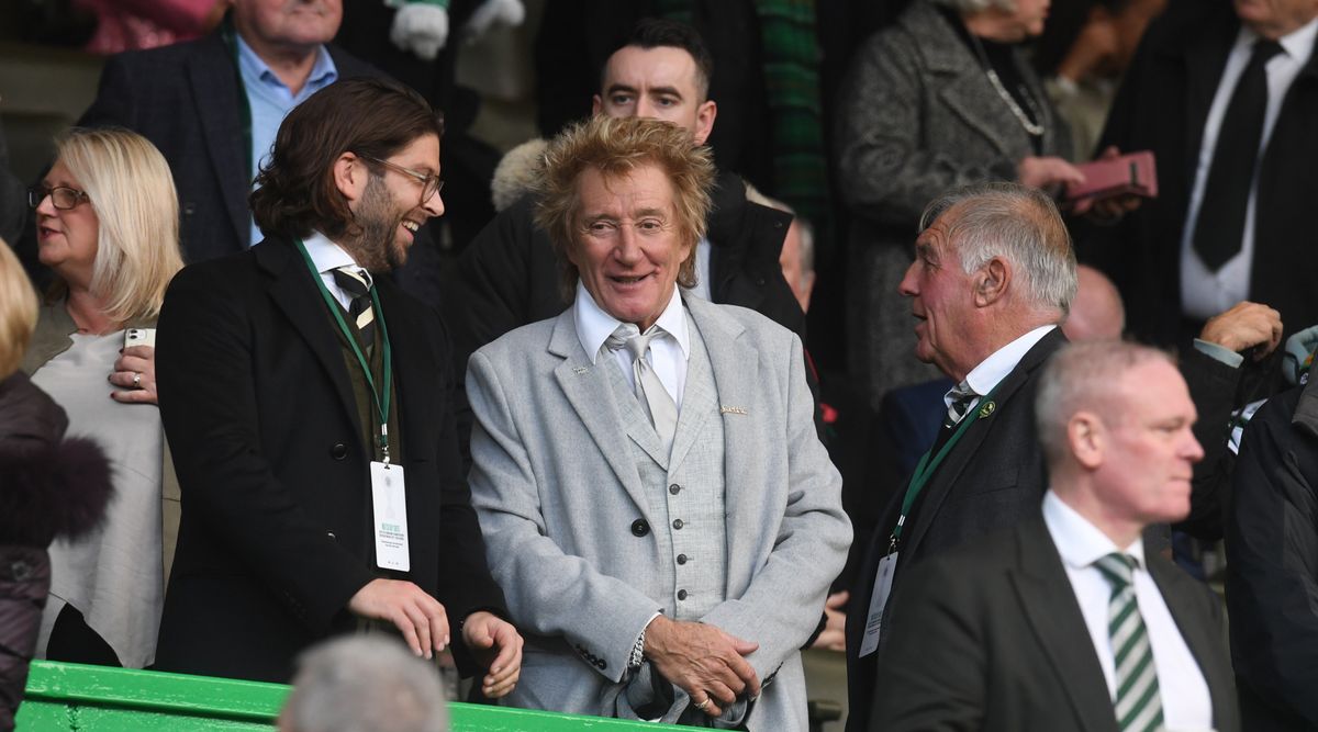 Musician Rod Stewart in the stands during the Scottish Premiership match between Celtic and Dundee United on 5 November, 2022 at Celtic Park in Glasgow, United Kingdom