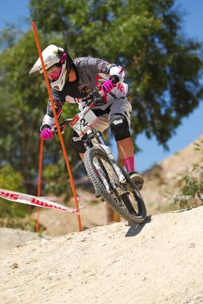 Sarsha Huntington tags the gate for maximum use of track.