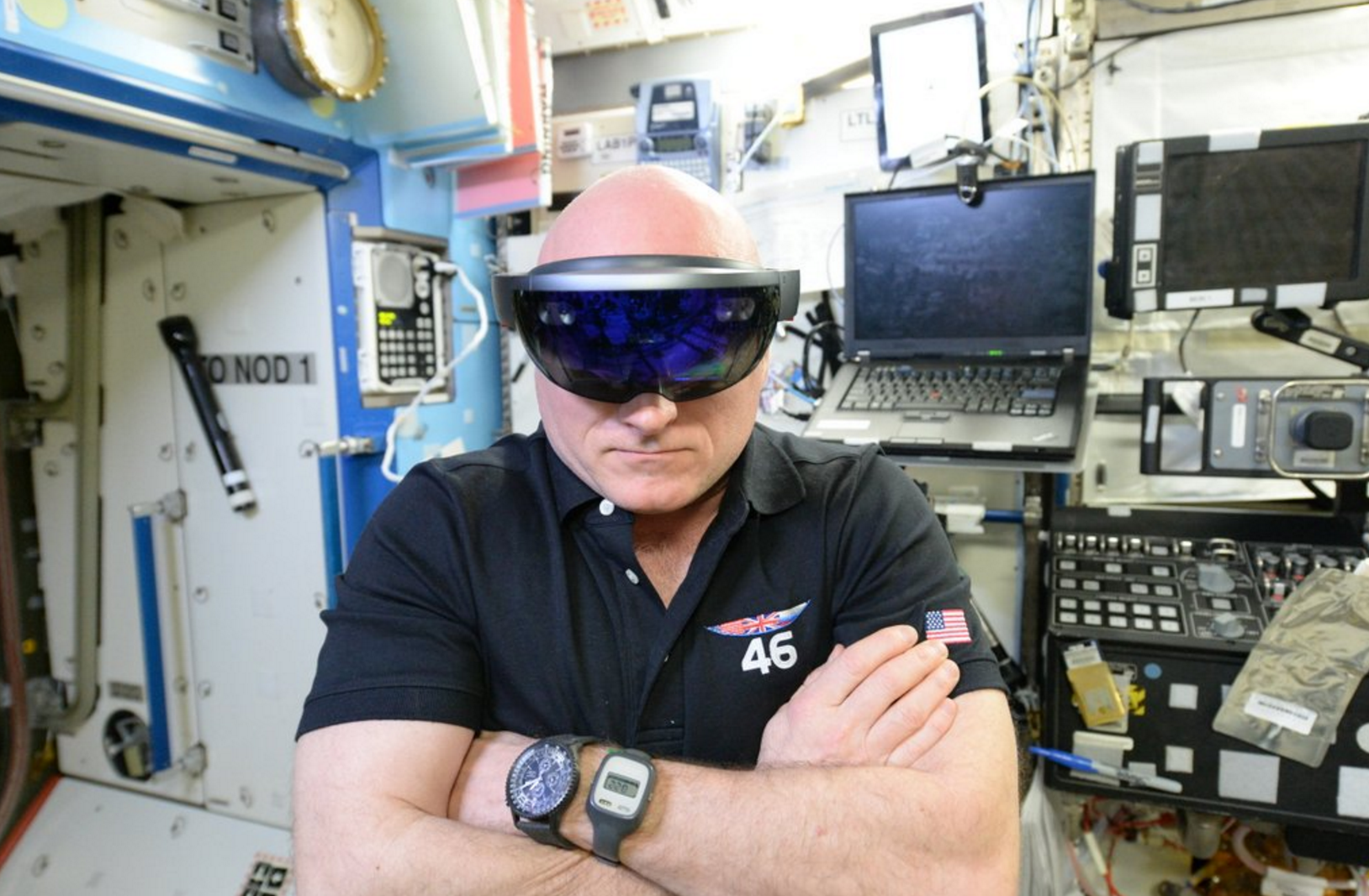 Astronaut Scott Kelly Trying on HoloLens