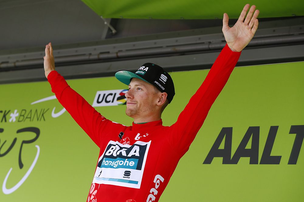 Sam Bennett (Bora-Hansgrohe) wears the red points jersey at BinckBank Tour
