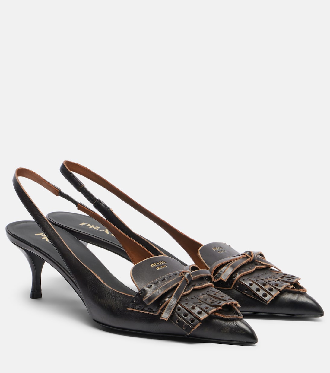 Bow-Detail Fringed Leather Slingback Pumps