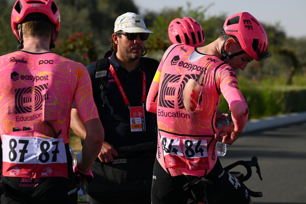 Sean Quinn was one of several riders to crash near the finish on stage 1 of the UAE Tour