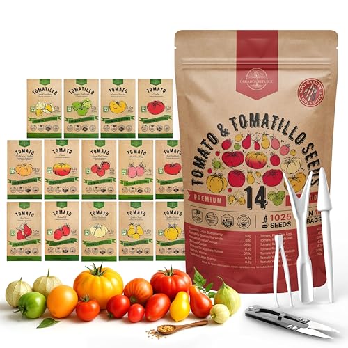 Organo Republic 14 Rare Tomato &amp;amp; Tomatillo Garden Seeds Variety Pack - 1,020+ Non-Gmo Heirloom Tomato &amp;amp; Tomatillo Seeds for Outdoors &amp;amp; Indoor Home Gardening