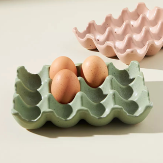 Pink and green ceramic egg crates