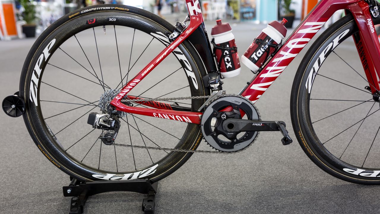 The bike is equipped with SRAM Red eTap