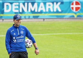 Denmark’s coach Kasper Hjulmand during a training session