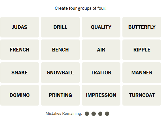 The New York Times Connections puzzle on February 27, 2026