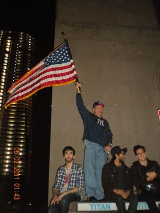 Revelers waved flags near Ground Zero in New York City