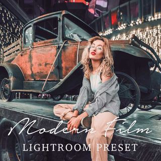 Best Lightroom presets; a women with tattoos sits next to an old car
