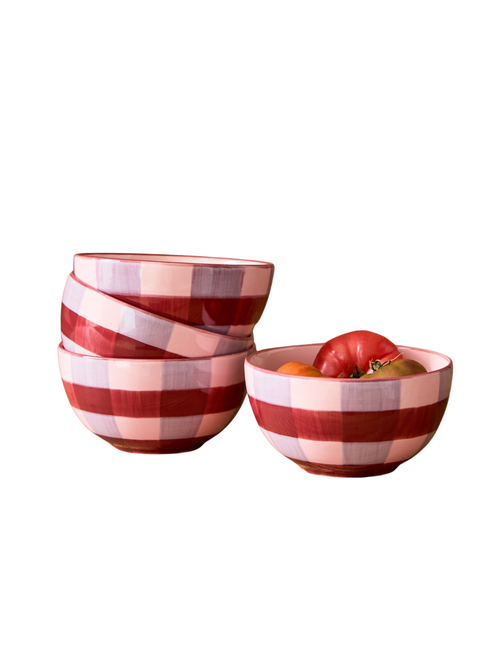 Elliot Hand-Painted Gingham Bowl, Set 4