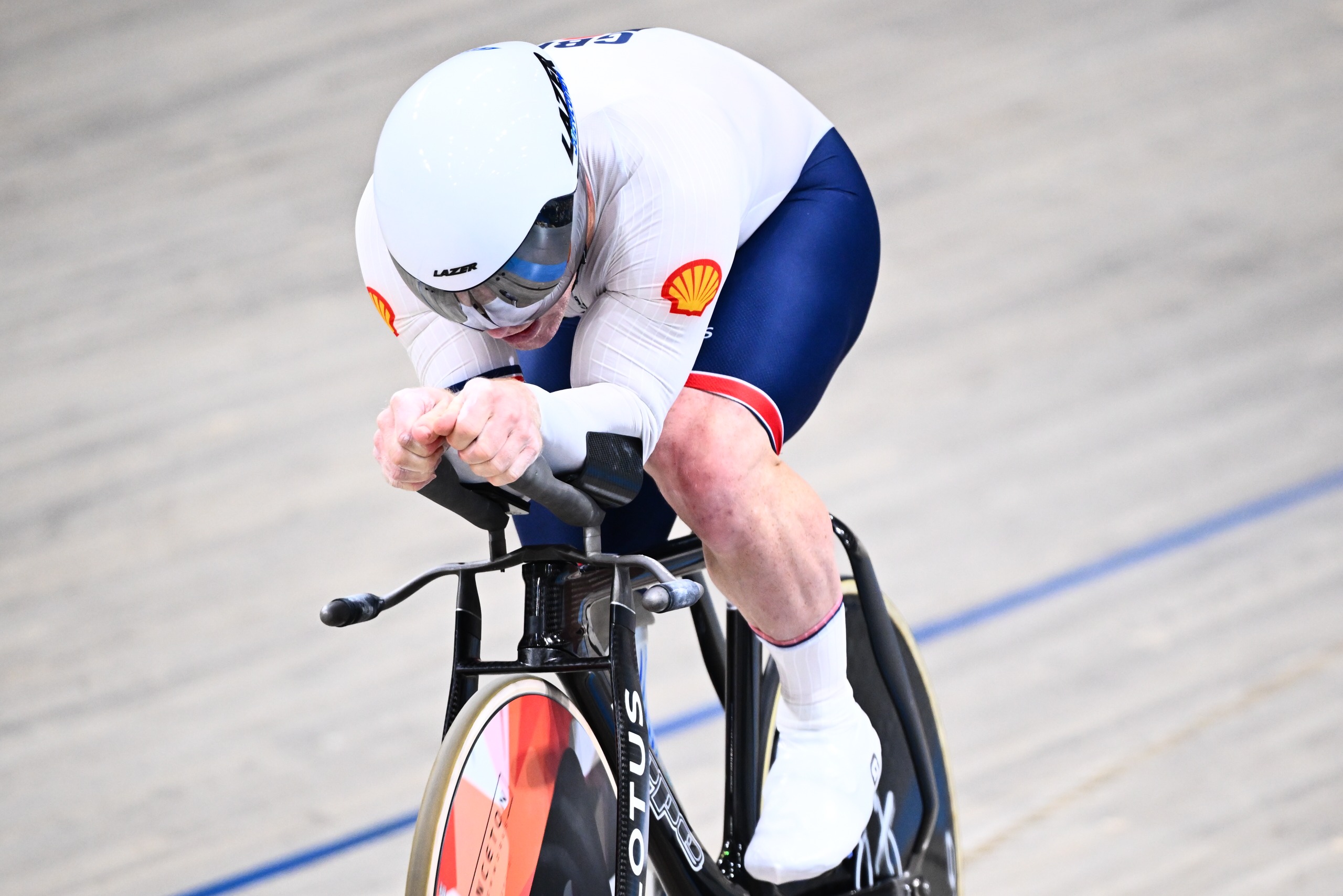 Jody Cundy competing in the men's C4 kilo time trial final in 2026 in a GB kit