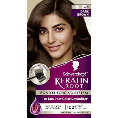 Schwarzkopf Keratin Color Root Permanent Hair Color Kit, Dark Brown, 1 Application - Salon Inspired Permanent Hair Dye, for Up to 80% Less Breakage Vs Untreated Hair and Up to 100% Gray Coverage